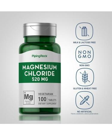 Vegetarian Magnesium Chloride 520mg | 100 Capsules | Piping Rock Supplement - Buy Online on GoSupps.com