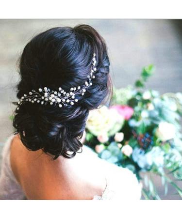 VMila Bridal Pearl Hair Comb Rhinestone Wedding Pearl Hair Accessories for Bride Bridesmaid Handmade Crystals Floral Pearl Hair Slides for Women Prom Hair Accessories (Gold)