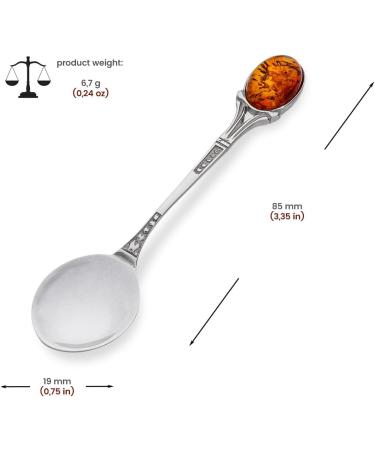 AMBEDORA Small Spoon | Sterling Silver Oxidised Spoon with Amber | Ideal Christening or Birthday Gift for Boys and Girls - Buy Online on GoSupps.com