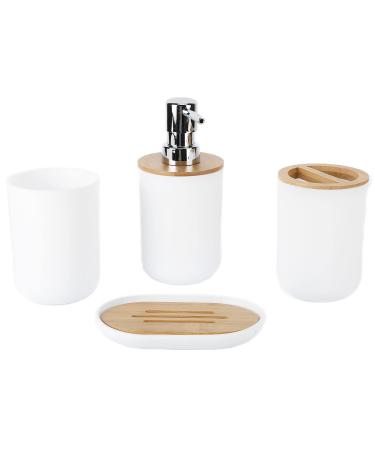 Yuugaa bathroom set 4-piece bathroom accessories bamboo waterproof gift durable toothbrush cup for home hotel white