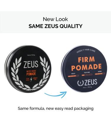 ZEUS Firm Hold Pomade - Water Based Styling Pomade with All Day Hold & Natural Shine - Made in USA - 4 oz - Buy Online on GoSupps.com