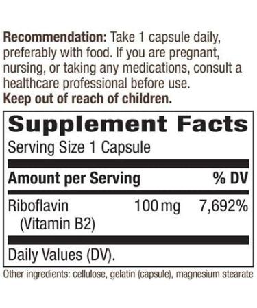 Nature's Way Vitamin B2 100mg Riboflavin Capsules - Pack of 2 | Essential Energy Support - Buy Online on GoSupps.com