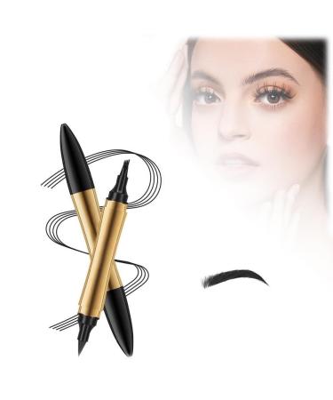 2 in 1 Magic Eyebrow Pencil Eyebrow Contouring Pen 2024 New 3D Waterproof Microblading Eyebrow Pencil Multifunction Double Head Microblading Eyebrow Pencil Waterproof Makeup Tools(Color:04-Black)