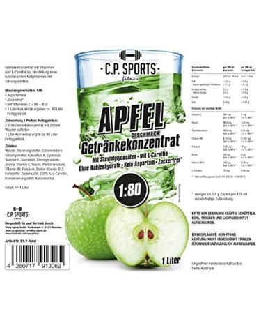 C.P.Sports Sugar-Free Beverage Syrup - Apple Flavor - 2L + Pump Dispenser - Vitamin-Enriched Sports Drink Concentrate - Buy Online on GoSupps.com