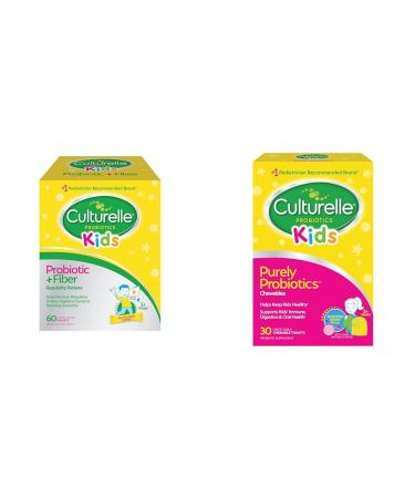 Culturelle Kids Probiotic + Fiber Packets (Ages 3+) - 60 Count - Digestive Health & Immune Support - Helps Restore Regularity & Kids Chewable Daily Probiotic for Kids