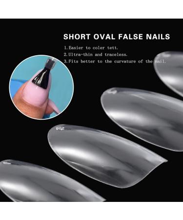 Sethexy Short Oval False Nails 500Pcs - Full Cover Acrylic Nail Tips for Art Design - Clear - Buy Online on GoSupps.com