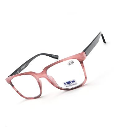 Blue Light Blocking Computer Reading Glasses Fashion Square Readers with Spring Hinge for Women Comfortable Eyeglasses Pink +1.75 Pink 1.75 X