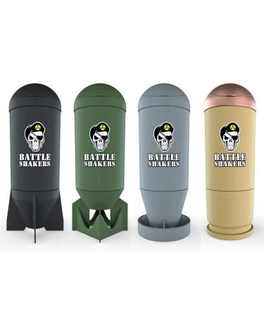 Battle Shakers Arsenal | All Four Military Shaker Bottles 20 Oz | Missile Bomb Torpedo Bullet | Protein Cup with Storage Compartment | Dishwasher Safe & BPA Free Sports Bottle