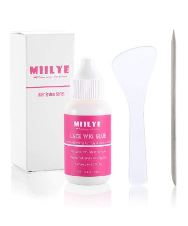 Wig Adhesive Glue, Invisible Waterproof MIILYE Hair Replacement Bonding Glue, Light Hold for Lace Front Wig and Poly Hairpieces, Toupee, Cosmetic Hair Systems (Wig Glue for Lace Front Wig 1.3 fl oz)