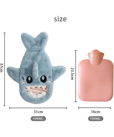 Joiba 1L Hot Water Bottle - Outlet-Proof Rubber Heat Bottle with Soft Cover & Removable Interior | Ideal Hand Warmer for Pain Relief - Blue Shark Design - Buy Online on GoSupps.com