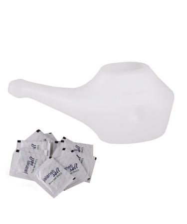 QwikFlo Economy Light-Weight Neti Pot - Handy Compact and Travel Friendly (1 Pc White and Jala Neti Salt 10 Sachets)