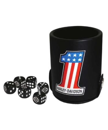 Harley-Davidson #1 RWB Logo Dice Cup Game Set, Leatherette Cup - Black