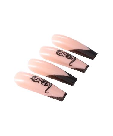 Brishow Pink Long Press-On Nails with Black Dragon French Design | 24-Piece Artificial Nails for Women & Girls - Buy Online on GoSupps.com