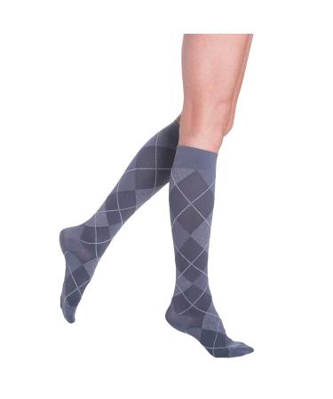 Sigvaris Women s Style Microfiber Patterns 830 Closed Toe Calf-High Socks 20-30mmHg - Graphite Argyle - Medium Short