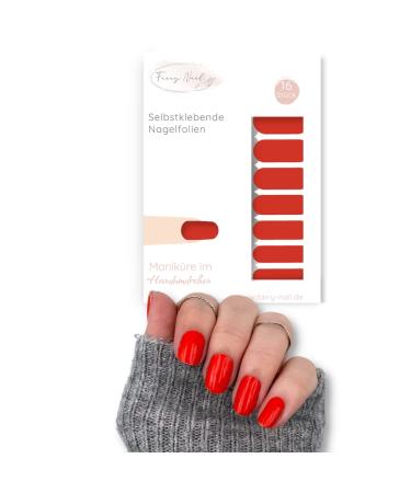 Fairy Nail self-adhesive nail foils single-coloured manicure nail wraps nail stickers 16 nail polish strips nail stickers (red)