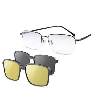 YIMI Progressive Multifocal Reading Glasses Men Women Anti-Blue Light UV400 With 2 Magnet Polarized Sunglasses Clip 2 in 1 Black 2.5 x