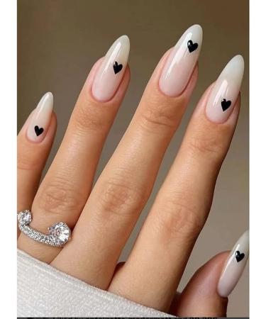 Valentine's Day False Nails Pink Heart Press on Nails Almond Stick on Nails French Short Fake Nails 24pcs for Women and Girls (Color : White Size : 24 Piece Assortment) 1 count (Pack of 1) White - Buy Online on GoSupps.com
