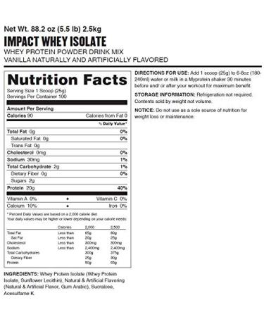 Vanilla Impact Whey Isolate Powder 5.5 lbs - 100 Servings | Myprotein - Buy Online on GoSupps.com