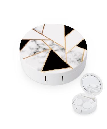 Bagea-Ka Geometric Marble Art Black And White Pattern Contact Lens Case Box Eye Care Kit Holder Mirror Box with Tweezers Remover Tool Solution Bottle for Outdoor Travel & Home