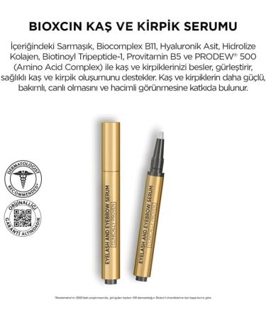 Bioxcin S rum pour sourcils et cils - 3 ml - Visiblement plus dense et plus long - 87 % de volume en plus - Avec biotine collag ne hyaluronique et huile de ricin - Buy Online on GoSupps.com
