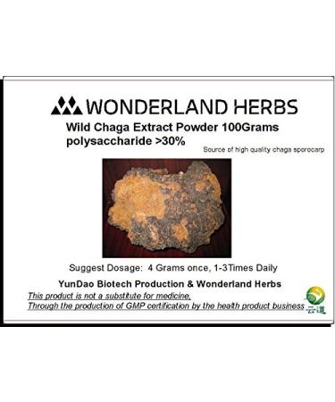 WonderLand Herbs Organic Chaga Mushroom INONOTUS OBLIQUUS 30:1 Polysaccharide Above 30% Extract Powder - 100 Grams (3.5 OZ.)
