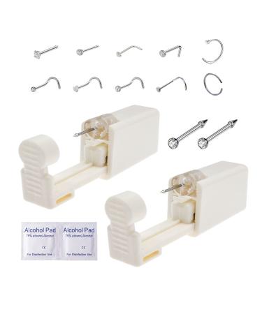 Nose Piercing Kit, 2 Pack Disposable Self Nose Piercing Gun with 10 Pcs Nose Rings