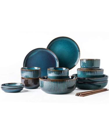 Fine Dinnerware Set Porcelain Dinnerware Set Ceramic Plates and Bowls Sets Modern Creativity Vintage Lounge Round Reactive Glaze Stoneware Dishes Set for Kitchen/Dining