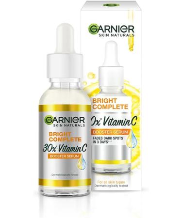 G.arnier_Skin_Naturals Bright Complete 30X Vitamin C Booster Face Serum Increases Skin's Glow Instantly and Reduces Spots Overtime with 2% Niacinamide + 0.5% Salicylic Acid for Men & Women 50 ml - Buy Online on GoSupps.com