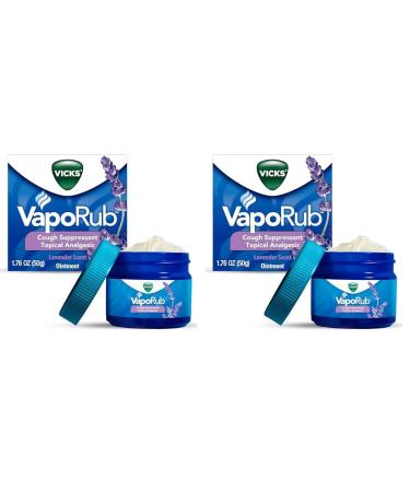Vicks VapoRub Lavender Scent Cough Suppressant Topical Chest Rub & Analgesic Ointment Medicated Vapors Relief from Cough Due to Cold Aches & Pains 1.76oz (Pack of 2)