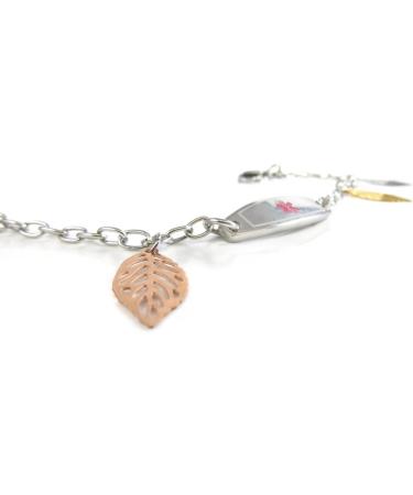 Customized Women s Diabetes Type I Medical Bracelet - Pre-Engraved Steel Leaves with Wallet Card - International Shipping - Buy Online on GoSupps.com