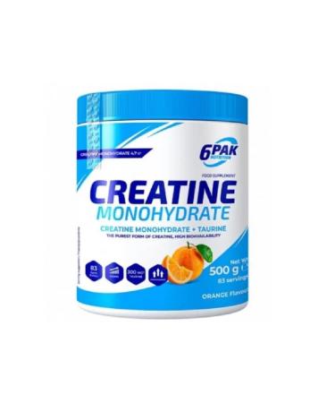 6PAK Nutrition - Creatine Monohydrates - Muscle mass - Regeneration after training - Dietary supplements - 500g powder - taste: (orange)