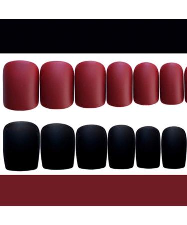 Buy Sethain Matte Square False Nail Tips - Black Red 24PC Complete Cover Press-On Nails for Women & Girls - Buy Online on GoSupps.com