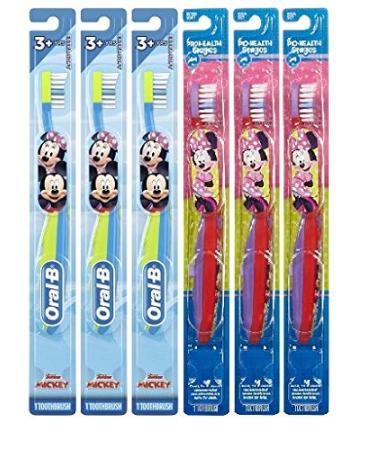 Oral-B Mickey and Minnie Mouse Kids Toothbrush, Children Ages 2-3+ Years Old, Extra Soft Bristles- Pack of 6