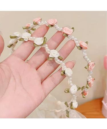 Headband Hair Accessories for Women Girls Fashion Flower Girl Headbandswith Tassels Hairband Flower Headwear with Pearl Beads Pink pearl&flower-pink - Buy Online on GoSupps.com