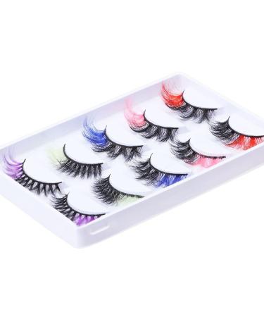 Gootrades 5 Pairs 3D Colored False Eyelashes Pack - Fluffy Faux Mink Color Eye Lashes Strip for Daily Christmas Cosplay - Red/Pink/Blue/Green/Purple Two-Toned Fake Lashes - Buy Online on GoSupps.com