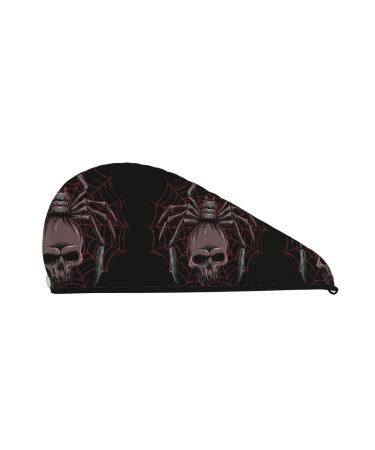 Hair Towel Wrap Hair Drying Towel with Button Towel Turban Head Towel to Dry Hair Quickly (Spider with Skull)