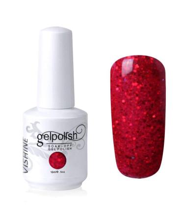 Vishine Gelpolish Soak-off Nail Art UV LED Nail Polish Salon Manicure Glitter Red 487 #487