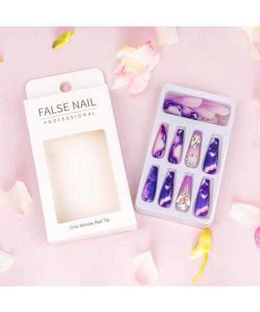 24 Pcs Rhinestone Design Violet Purple Press on Nails - Long Full Cover False Nails for Women and Girls - Buy Online on GoSupps.com