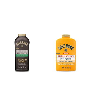 Gold Bond Men's Essentials Talc-Free Body Powder 10 oz. Refresh 360 Scent and Medicated Original Strength Body Powder 10 oz. Talc-Free Anti-Itch 10 Ounce (Pack of 1) Talc-Free Nightfall+ Body Powder