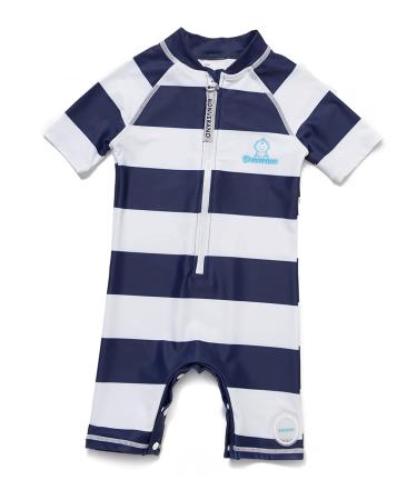 BONVERANO Baby Boy One Piece Long-Sleeved Clothing UV Protection 50+ Swimsuit with One Zip Stripes 18 Months