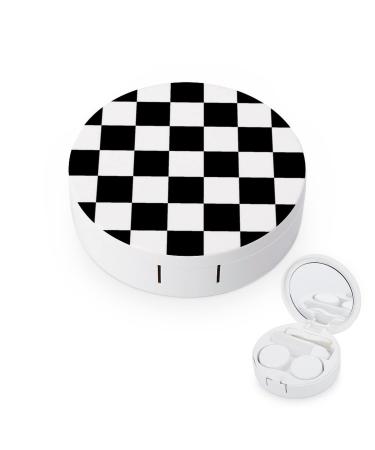 Bagea-Ka Black White Race Checkered Flag Pattern Contact Lens Case Box Eye Care Kit Holder Mirror Box with Tweezers Remover Tool Solution Bottle for Outdoor Travel & Home