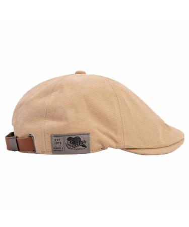 Men's Beret Hat Cotton Newsboy Berets Flat Caps Adjustable Classic Vintage Duckbill Buckle Cabbie Cap Khaki