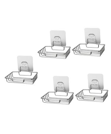 Amosfun 5pcs Stainless Steel Soap Holder Soap Holder for Shower Wall Soap Rack Stainless Steel Soap Wall-mount Holder Soap Bar Sink Drain Self-draining Soap Boxes Soap Dish Holder Square