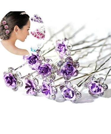 AKOAK 20 Pcs Bridal Clear Crystal Rhinestone Flower Hair Pin Clips - Purple Wedding Hair Accessories - Buy Online on GoSupps.com
