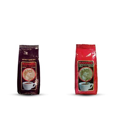 Manaresi Coffee Super Bar Brown Beans 1 Series (1 x 1 kg) & Coffee Rosso Beans 1 -Pack (1 x 1 kg) Bundle with Rosso Beans (1 x 1 kg)