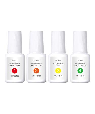 Layhou Dipping Powders Nail Glue Kit 4pcs with Base Coat Activator Tops Coat Brush Saver Essentials Kit