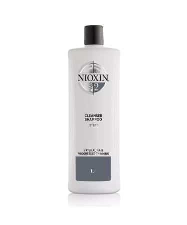 Nioxin System 2 Scalp Cleansing Shampoo with Peppermint Oil, Treats Dry and Sensitive Scalp, Dandruff Relief and Anti-Hair Breakage, For Natural Hair with Progressed Thinning, 33.8 fl oz