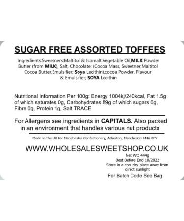 Ellies Jellies-Sugar Free Assorted Toffee- 444g Square Tub-Individually Wrapped-Several Flavours - Buy Online on GoSupps.com