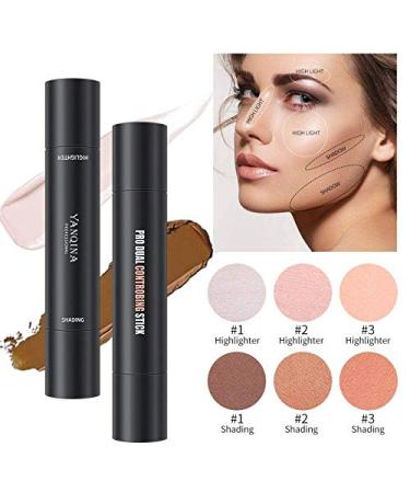 Meifen 2 in 1 Foundation Stick Contour Highlighter Stick - Lotus Color & Light Brown | Double-End Makeup Concealer Contouring Sticks Cream - Buy Online on GoSupps.com