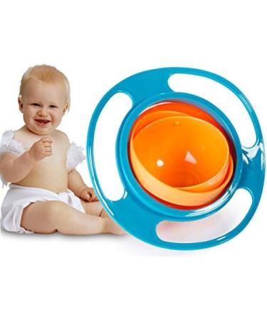 Jzhen Baby Bowl - 360 Gyroscopic Spill-Free Bowl for Toddlers & Babies (Blue & Orange) - Anti-Spill Lid Included Ideal for International Shipping - Buy Online on GoSupps.com